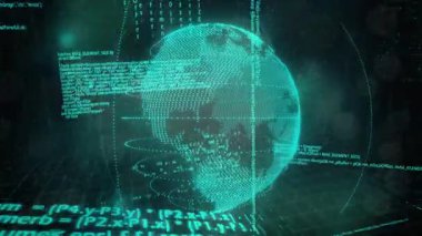 İkili kod ve programlama metni dijital dünyayı yeşil matris animasyonuyla örtüyor. Teknoloji, ağ, siber uzay, sanal, iletişim, veri