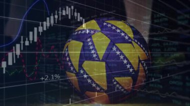 Okul animasyonunda yansıyan yıldız desenli basketbol. Finansal grafikler. Spor, finans, analitik, borsa, grafikler, ekonomi