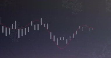 Finansal grafik animasyonu gölgeleyen elektrik hatları gökyüzüne dönük. Enerji, altyapı, büyüme, finans, ekonomi, veri