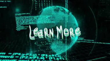 Yeşil ikili kod animasyonlu dijital küre üzerinden daha fazla metin öğrenin. Teknoloji, bilgi, internet, matris, veri, programlama