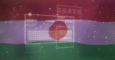 Ağ bağlantıları olan Bangladeş bayrağı üzerinde dijital veri işleme animasyonu. Teknoloji, iletişim, bağlantı, küresel, soyut, arka plan