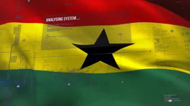 Dijital verilerle Gana bayrağının animasyonu, sistem analiz kavramını gösteriyor. teknoloji, ağ, yenilik, fütüristik