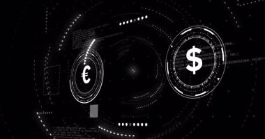 Euro 'dan Dolar' a dijital arayüz elementleriyle değiş tokuş animasyonu. Finans, dönüşüm, ekonomi, ticaret, ön x