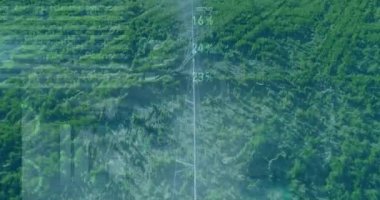 Tarım alanlarının hava görüntüsü üzerinden yeşil veri canlandırma animasyonu. Tarım, sürdürülebilirlik, yenilik, teknoloji, çevre, analitik