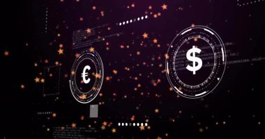 Euro 'dan Dolar' a dijital yıldızlar ve veri elemanlarıyla animasyon değişimi. finans, forex, uluslararası, ticaret