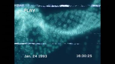 Parlayan parçacıkların animasyonu ve okulda retro zaman damgalı dijital gürültü. arıza, hareket