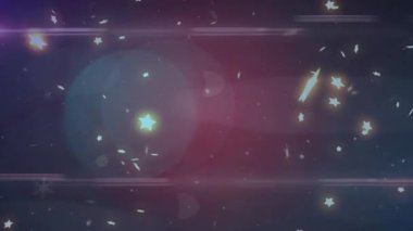 Yıldızların ve parçacıkların uzayda yüzdüğü parlak mavi gezegenin animasyonu. Evren, evren, gök, galaksi, yörünge, ruhani