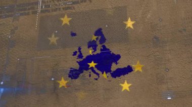 Yıldızlı Avrupa haritası ve dokulu arka plan üzerinde veri analizi. analitik, istatistik, bilgi, coğrafya, görselleştirme, araştırma