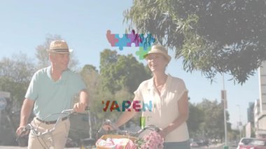 Bisiklet sürme, Alzheimer 'lı yaşlı yetişkinler kalp bulmacası animasyonu. Bisiklet, son sınıf, sağlık, egzersiz