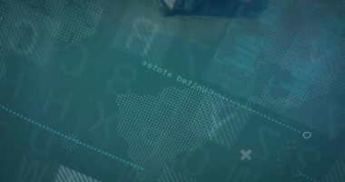 Dijital veri işleme animasyonu kıyı manzarasının hava görüntüsü üzerinde. teknoloji, fütüristik, yenilik, ağ