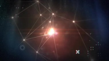 Karanlık soyut arkaplan üzerinde parlayan ağ düğümlerinin ve çizgilerinin animasyonu. Teknoloji, bağlantı, veri, dijital, siber, geleceksel