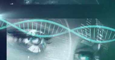 DNA dizisi ve ikili kodlama, bilimsel verileri animasyon dizisinde işliyor. Biyoteknoloji, genetik, biyoenformatik, araştırma, bilim, dijital