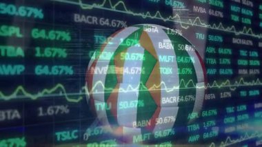 Futbol topu animasyonu üzerine borsa verileri ve finansal grafikler yüklendi. Finans, ekonomi, yatırım, borsa, ticaret, spor