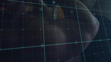 Izgara çizgileri ve soyut bulanık arkaplan üzerindeki veri noktalarıyla animasyon. technology, digital, network, futuristic, analytics, cyber