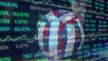 Okulda futbol topunu kaplayan borsa verilerinin ve grafiklerinin animasyonu. Finansal, analiz, yatırım, eğitim, spor, ekonomi