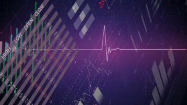 Geometrik şekiller üzerinde yüzdeleri olan finansal veri ve grafiklerin animasyonu. Finans, analitik, istatistik, veri görselleştirme, büyüme, grafikler