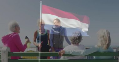 Bankta oturan, parkta bayrak sallayan kadınlar vardı. Kutlama, vatanseverlik, festival, eğlence, açık hava, mutluluk