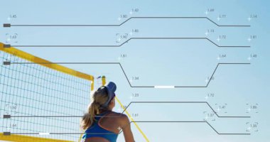 Ağa atlayan voleybol oyuncusu veri analizi için animasyon örtüşüyor. atlet, spor, hareket, performans, teknoloji