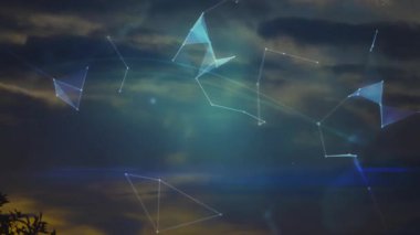 Bulutlu gökyüzü arkaplanı üzerinde ağ bağlantıları olan dijital küre. Teknoloji, bağlantı, bulut hesaplama, dijital dönüşüm, küresel, geleceksel