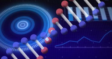 Animasyonda bilimsel veriler, DNA dizileri ve ikili kodlama işleniyor. Bilim, genetik, teknoloji, biyoteknoloji, yenilik, araştırma