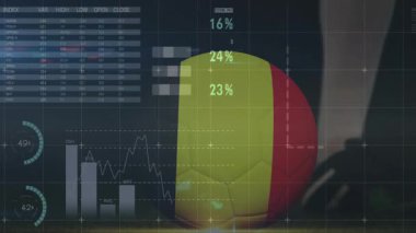 Küresel harita, Belçika bayrağı ve test yüzdelerini gösteren veri tabloları. Analizler, veri görselleştirme, istatistikler, uluslararası, araştırma, finans