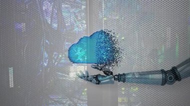 Dijital asma kilide doğru robotik el uzanıp siber güvenliği animasyonla sembolize ediyor. teknoloji, yenilik, koruma, gelecek, yapay zeka, kilit