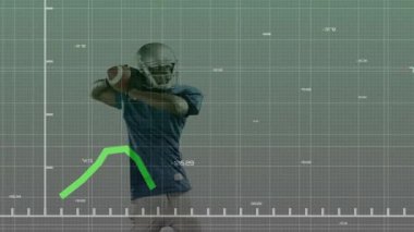 Futbolcu, dalgalı borsa grafik animasyonunun üzerinden top fırlatıyor. Finans, atletizm, rekabet, spor, dengesizlik, ekonomi