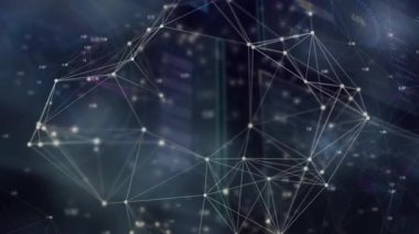 Soyut arkaplanda animasyon bağlantıları olan dijital ağda veri işleniyor. Teknoloji, bağlantı, fütüristik, iletişim, yenilik, siber uzay