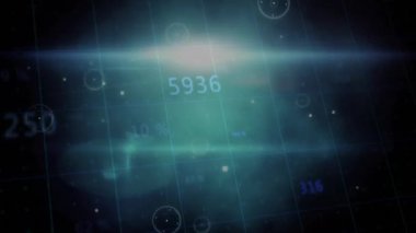 Yüzdelerle ve dairesel veri elemanlarıyla soyut dijital arayüzü gösteren animasyon. Teknoloji, fütüristik, analitik, ağ, bilgi, yenilik