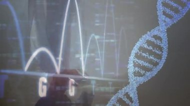 DNA dizilimi ikili kodlama, bilimsel verileri işleme, animasyon konsepti. Bilim, teknoloji, analiz, yenilik, biyoloji, genetik