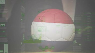 Dinamik spor konseptinde veri analizi grafikleri olan futbol topunun animasyonu. görselleştirme, istatistik