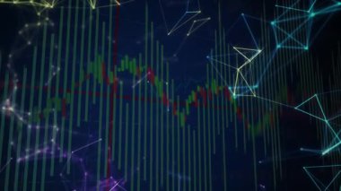 Okul ortamında dijital ağ bağlantılarıyla finansal veri grafiğinin animasyonu. Finans, analitik, eğitim, teknoloji, ağ, sınıf