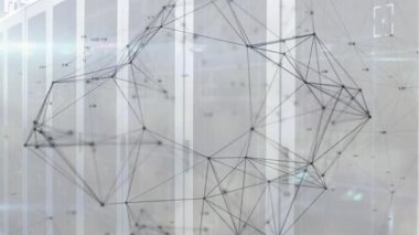 Sunucu odası arka planında bağlantılar ve veri işleme animasyonu ağı. Teknoloji, sunucular, dijital, bilgisayar, iletişim