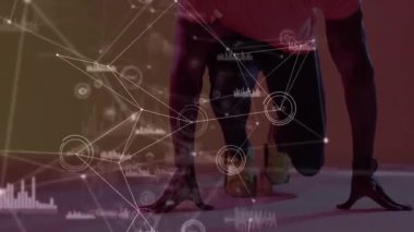 Dans eden insanlar üzerinde bağlantılar ve veri işleme animasyonu ağı. Teknoloji, dijital, iletişim, fütüristik, bağlantı, sanal