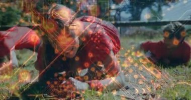 Bahçıvanlık, okul bahçesinde dijital devre animasyonu olan biri. Teknoloji, yenilik, eğitim, sürdürülebilirlik, gelecek, doğa