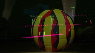 Finansal çizgileri koyu arkaplanda olan renkli geometrik kürenin animasyonu. Finans, soyut, dijital, yenilik, ekonomi, fütüristik