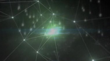 Dijital manzara oluşturma, ikili kod animasyonu ve yeşil ağ bağlantıları. Teknoloji, ağ oluşturma, fütüristik, siber uzay