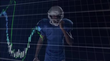 Futbolu elinde tutan, yükselen hisse senedi animasyonuyla finansal grafiğin başında duran oyuncu. Spor, finans, yatırım, atlet, ekonomi ve strateji