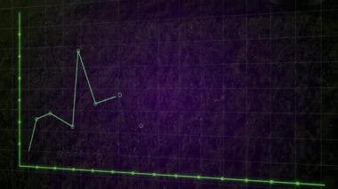 Arka planda dalgalanan çizgi grafiği olan çimlerin üzerindeki futbol topunun animasyonu. Spor, analitik, veri, büyüme, finans, yatırım