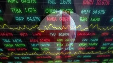 Dünya animasyonunu borsa verileri ve dünyayı kaplayan grafiklerle döndürmek. Finans, küresel, yatırım, analitik, ekonomi, dijital