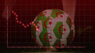 Arka planında dalgalanan veri grafiği olan Cezayir bayrağı futbol topu. futbol, spor, analitik, istatistik, grafik, küresel