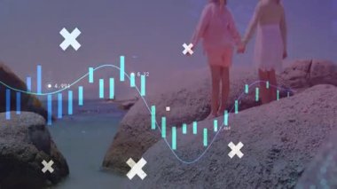 Soyut desenli renkli animasyonlar ve beyaz X şekilli örtülü sahneler. grafikler, örtüler, çağdaş, tasarım, dijital