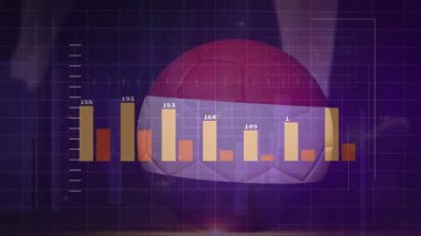 Mor zemin üzerinde veri noktaları olan çizgi ve çubuk grafiklerinin animasyonu. Veri görselleştirme, analitik, grafikler, istatistik, eğilimler, iş