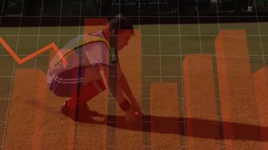 Spor sahasında çömelmiş, grafiksel animasyonlar azalıyor. performans, finans, atlet, analitik, istatistik, düşüş