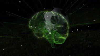 Karanlık arka planda veri noktaları ve bağlantıları olan dijital beyin modelinin animasyonu. Yapay zeka, makine öğrenme, sinir ağı, bağlantı, teknoloji, fütüristik