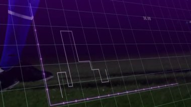 Animasyon, şebeke arka planında futbolcu ve top hakkında veri grafiği ile örtüşüyor. analiz, teknoloji, istatistik, spor, performans, atletik