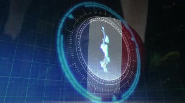 Animasyondaki holografik elementleri okul ortamında parlayan mavi desenlerle döndürüyorlar. technology, futuristic, digital, holography, education, innovation