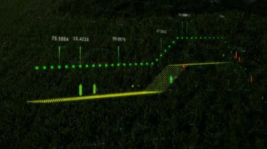 Çimenlerin üzerinde futbol topunun dijital veri görselleştirmesini gösteren animasyonu. technology, sports, data analysis, futuristic, field, motion