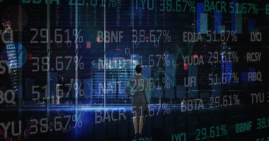 İstatistik ve mali veri işleme görüntüsü. küresel finansman, iş dünyası, dijital arayüz ve dijital olarak üretilen görüntü konsepti.