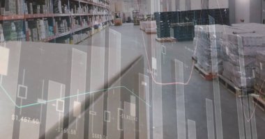 Boş deponun üzerinde veri işleme resmi. küresel sevkiyat, dağıtım ve bağlantılar konsepti dijital olarak oluşturuldu.